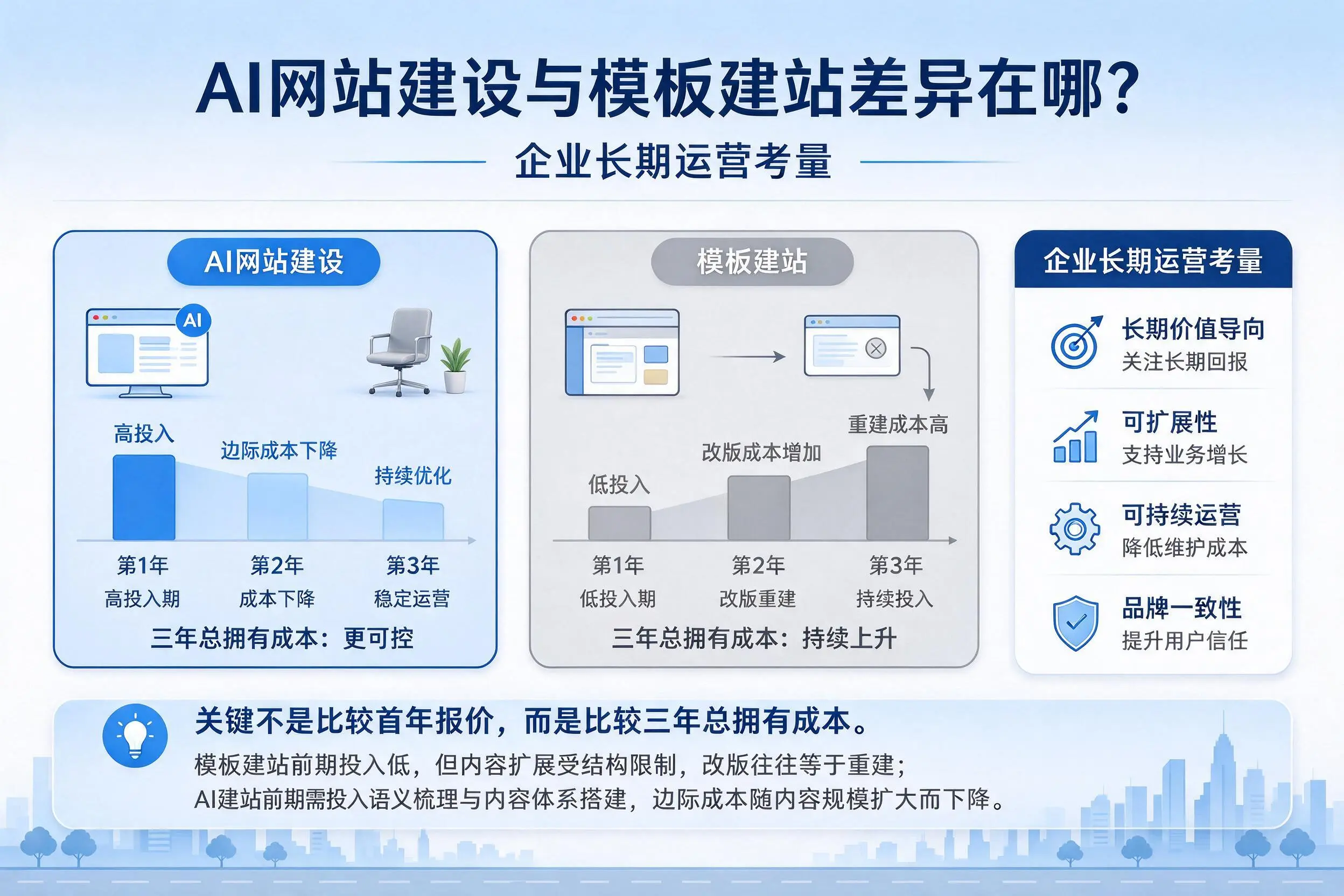 AI网站建设与模板建站差异在哪?迪庆企业长期运营考量